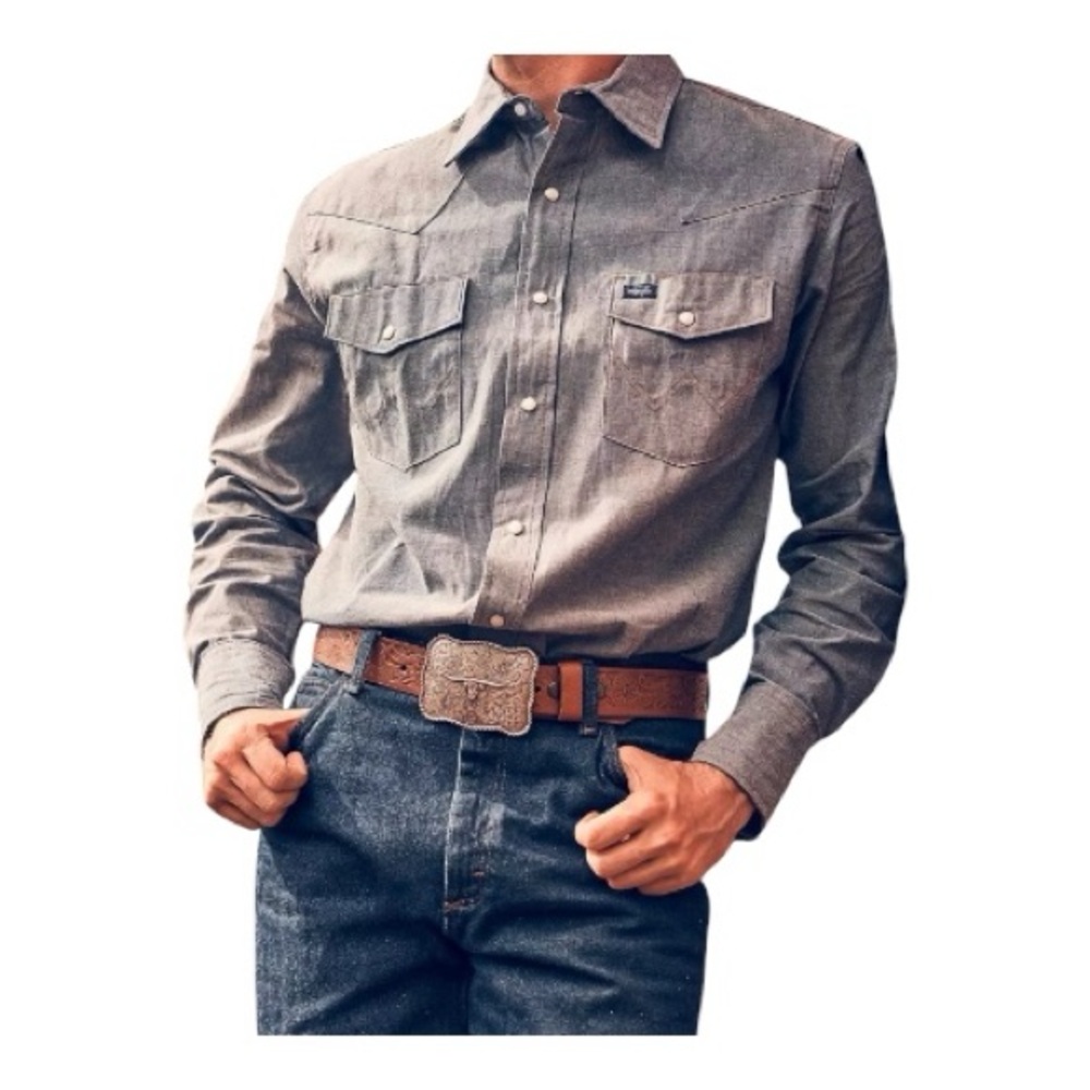 Wrangler Pearl Snap Long Sleeve 4X Gray Western Shirt Cowboy Dual Flap Pockets